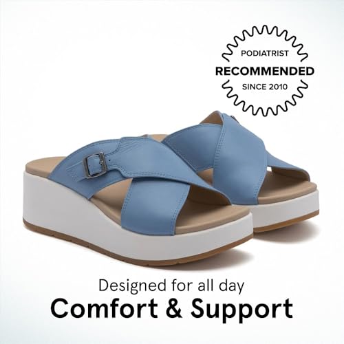 ABEO Women's Solstice Cross Slide Sandals | Arch Support Wedge Sandals | Built-In Metatarsal Pads | Black, Size 6-112