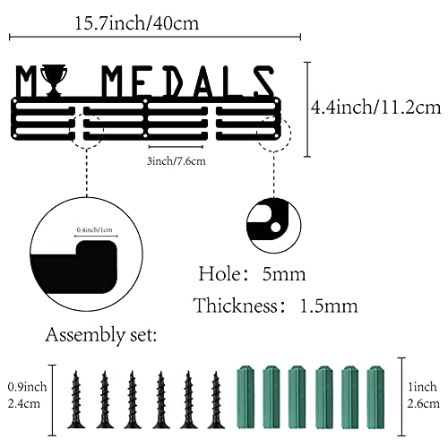 CREATCABIN Medaille Houder Medailles Display Stand Muur Mount Hanger Decor Roestvrij Staal Opknoping voor Thuis Badge Opslag 3 Rung Medalist Combinatie van Engels Woorden Mijn Medaille Image Trophy Zwart - Image 4