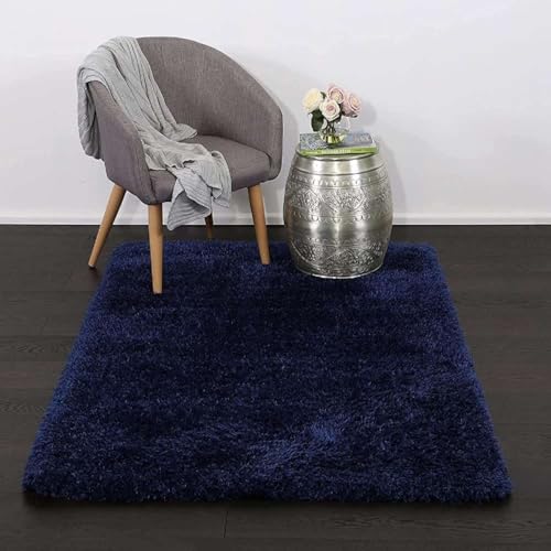 Image of Handcrafted Microfiber Nevy Blue Shaggy Carpet 10x12 Feet with Thick Soft Plush Pile, Anti Slip Backing, Ideal for Living Room, Bedroom, Hall and Home Interior Decoration