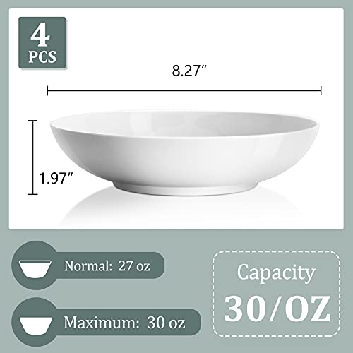 Yedio 30 Ounces Porcelain Salad Bowls For Kitchen, Shallow Pasta Bowls Set, White, Microwave Dishwasher Safe, Set Of 4 #TOP1