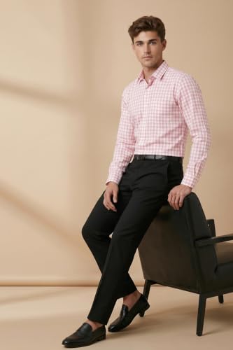 Image of Peter England Men's Classic Checkered Formal Slim Fit Full Sleeve Shirt | Wonder Fabric | Cotton-Rich