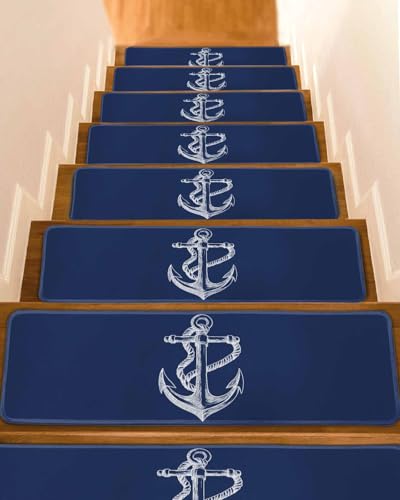 Stair Treads for Wooden Steps, Marine Theme Anchor String Sketch