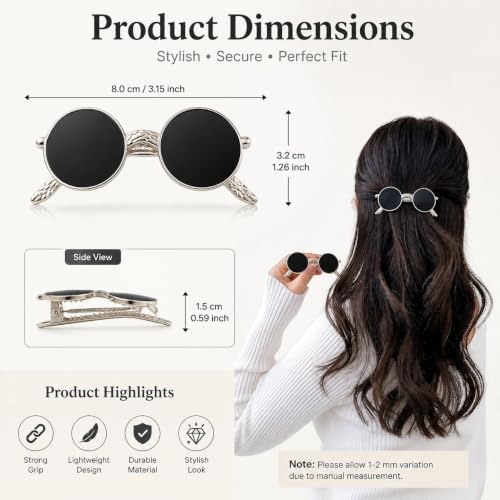 Image of Metal Sunglasses‑Shaped Hair Clip - Silver Frame, Inserts, 8 cm x 3.2 cm