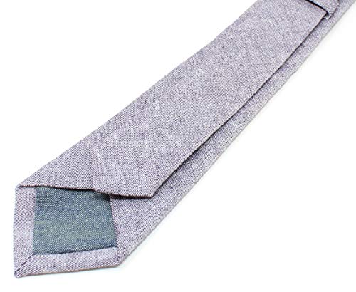 Image of Men's Chambray Cotton Skinny Necktie Tie Textured Distressed Style - 2.5 inch Width