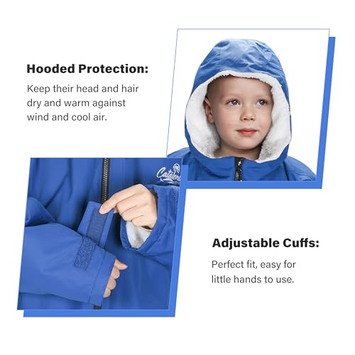 Image of Catalonia Waterproof Kids Swim Parka with Hood, Sherpa Lined Swim Coat with Inner Pocket & Write-On Name Tag