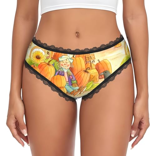 LMNvbz Bragas de encaje con estampado de girasoles otoñales y calabazas para mujer, suaves, transpirables, de cobertura completa, para un uso diario cómodo, Negro, XXL