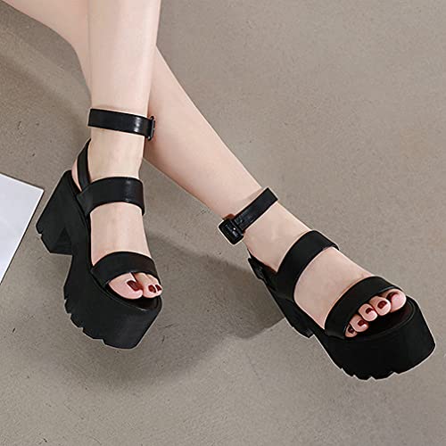 Agodor Women's Goth Platform Sandals Ankle Strap Chunky High Heels Open Toe Slingback Roman Gladiator Shoes (US 7, black style2)4