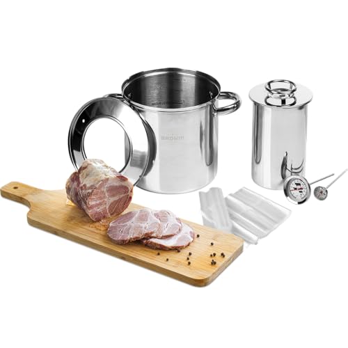 Browin 313016 Juego Completo de 1,5 kg de jamón de Acero Inoxidable en un Abrigo de Agua, con una Olla de termómetros Cocina, 1.5 kg, Stainless Steel