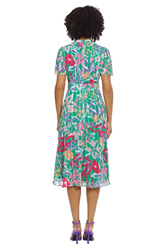 Image of Maggy London Women's Women's Dresses Floral Printed Neck Tie Short Sleeve Midi Dress