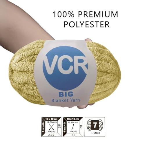 Image of VCR Pale Olive Yarn, 200 Grams Big Chunky Hank, 22 Meters Length, Suitable for Knitting Blankets and Pillows, 100% Polyester Yarn Ball for Crochet DIY, Soft Threads, Pack of 1