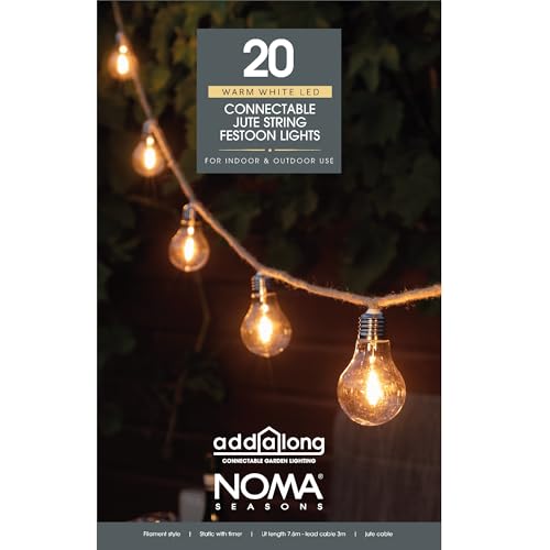 Noma Connectable Jute Rope Festoon Lights 20 Warm White LEDs 10.6m