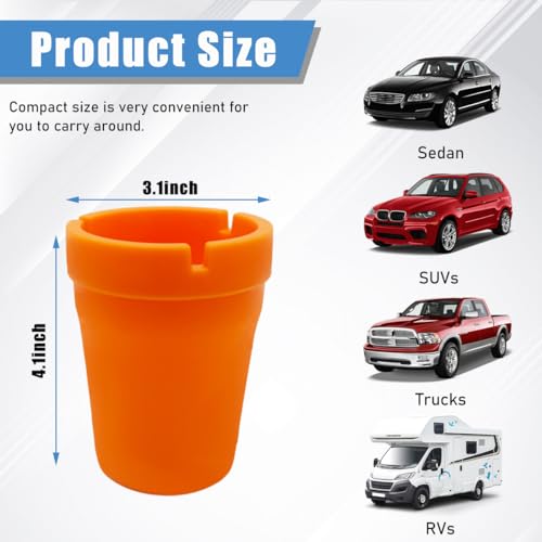 Image of Ohleats Car Ashtray, Smokeless Smellproof Windproof Self-Extinguishing Auto Ashtray, Portable Mini Vehicle Cigarette Trash Can Fits Most Cup Holder for Home Office, Car Accessories (Orange)