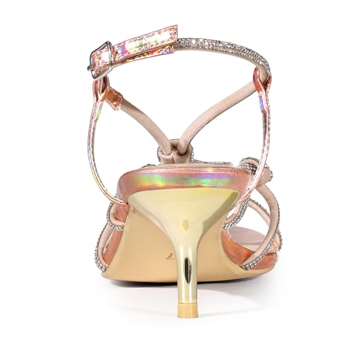Allegra K Allegra K Women's Rhinestone Strap Slingback Kitten Heel Rose Gold Sandals 8.5 m US