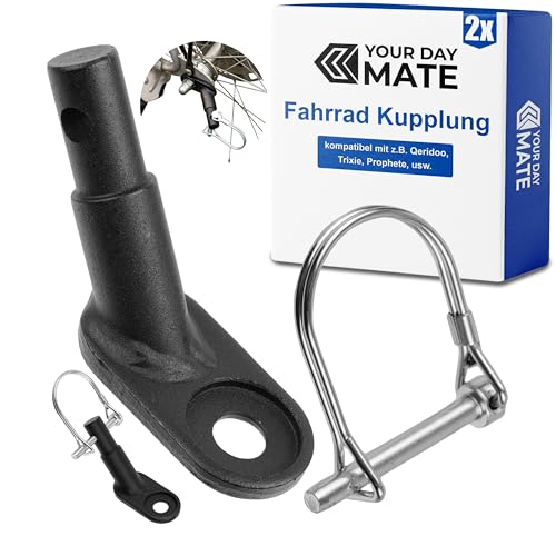 Fahrradanhänger Kupplung, 2 Sets, Schwarz, mit Sicherheitssplint, kompatibel mit u.a. Qeridoo, Trixie, Prophete, Fahrradkupplung Anhänger, Adapter hinten Deichsel Hinterrad, Fahrrad Anhängerkupplung