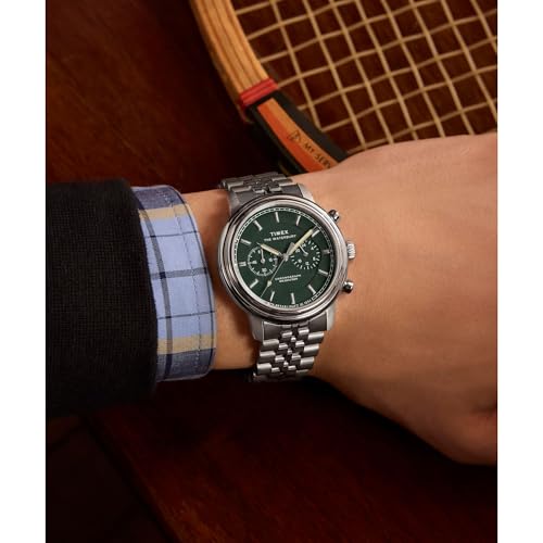 Image of TIMEX Waterbury Metropolitan Analog Green Round Dial & Silver Stainless Steel Bracelet Band Water Resistant Men's Wrist Watch - TW2Y23600IK