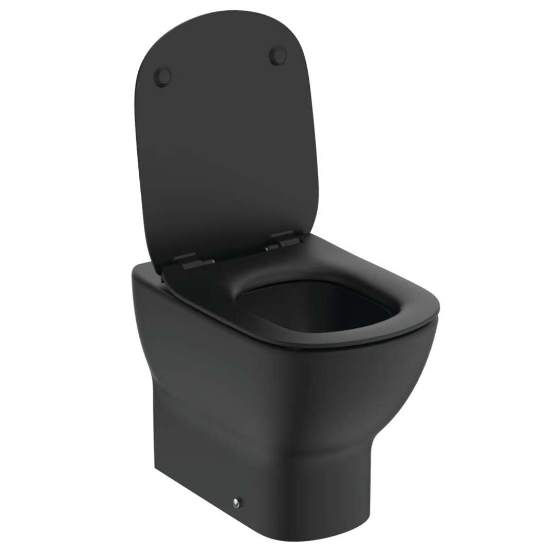 Ideal Standard - Tesi, WC a terra filo parete universale Aquablade, Copriwater sottile con chiusura rallentata, Nero seta