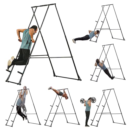 KT High and Foldable Pull Up Dip Station Power Tower Stable Adjustable Multifunctional Exercise Machine Durable Home Gym Strength Training Fitness Equipment Portable Indoor Outdoor Free Standing Rack