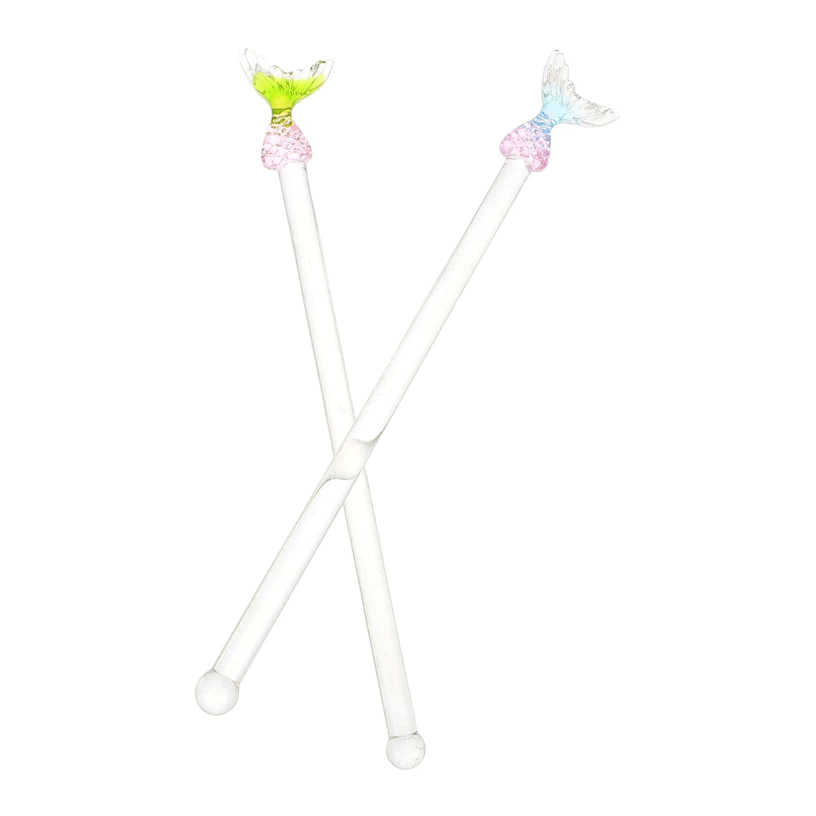 CIYODO 2pcs Mermaid Swizzle Sticks Long Handle Glass Stirring Rods for Drinks and Cocktails Cute and Creative Beverage Stirring Utensils for Home Parties Bars and More