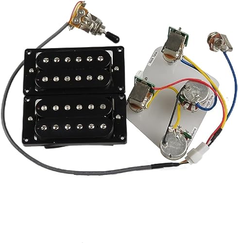 プレミアム ハムバッカー ピックアップ ネックとブリッジ セット 4C ワイヤリング ハーネスとプッシュプル スイッチ付き ギブソン エピフォン エレキギター用 (ブラックフレーム)