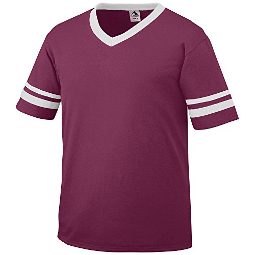 Augusta Sportswear Boys' Standard Youth Sleeve Stripe Jersey, Maroon/White, Small