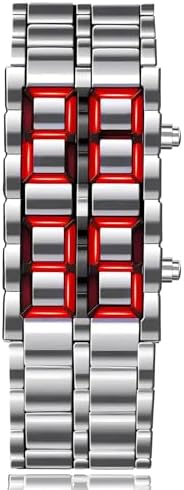 Gosasa Men's Lava Style Stainless Steel Watch Red Blue LED Digital Watch Black Bracelet Watch