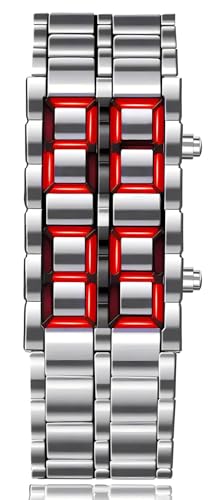 Gosasa Men's Lava Style Stainless Steel Watch Red Blue LED Digital Watch