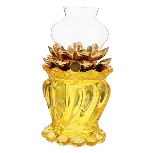 ULTECHNOVO 1Pc Glass Lotus Kerosene Lamp Light for Temple Decor Flower Design for Altar and Indoor Use and Lighting