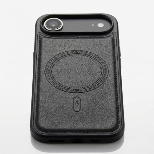 Image of amazon basics Premium PU Leather Case for iPhone 17 Air, MagSafe Compatible Magnetic Ring, Sleek Protective Back Cover - [Black]