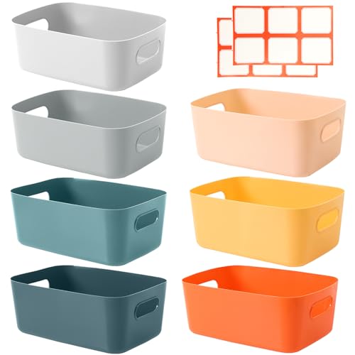 KASURE Boîtes de Rangement – Lot de 7 pièces ultra grandes – Ensemble coloré, plastique épais et résistant – Empilables avec poignée – Pour cuisine, salle de bain, bureau, armoire