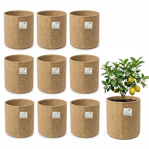 Image of 400 GSM Geo Fabric Round Grow Bags 24x24 Inch, Camel Color Planting Bags for Terrace and Kitchen Gardening Pack of 10