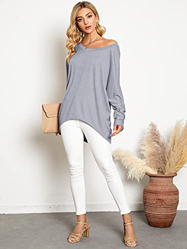 Image of ZANZEA Women's Off The Shoulder Batwing Tops Casual Loose Oversized Tshirts Long Sleeve Fall Pullover Sweater Tops