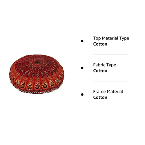 Anokhiart 32" Cotton Round Floor Pillow Cover Red Indian Mandala Pillow Cover Cushion Cover Ottoman Pouf Cover #TOP1