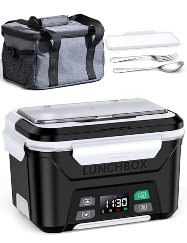 Docusvect Fiambrera Eléctrica Inalámbrica, Taper Electrico para Comida con Calentamiento Programado, Lunch Box Adultos de 1,3 L, Fiambreras Comida Trabajo con Divisores Extraíbles y Bolsa Térmica
