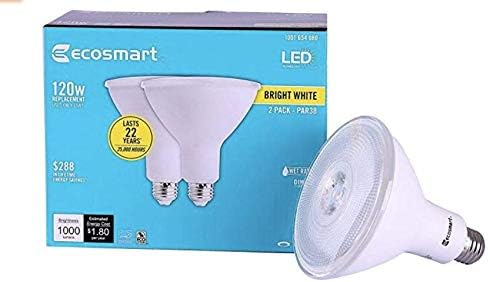 EcoSmart Bombilla LED de inundación regulable PAR38 de color blanco brillante equivalente a 120 W (paquete de 2)