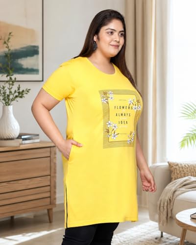 Image of In Love Women's Printed Cotton Plus Size Longline T-Shirt with Pockets | Cotton fabric - soft longline T-shirt with easy plus-size fit