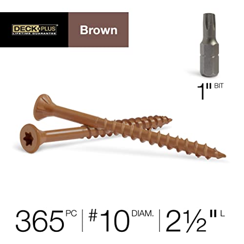 deck plus 2-12 inch epoxy coated exterior wood and fence screws 10 x 2-1234 torxstar drive included coarse thread outdoor rust resistant decking screw brown 5 lb box 365 pieces  49007