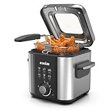minca Small Deep Fryer for Home, 1.5L Electric Fryer with Basket, Adjustable Temperature, Odor Filter Lid, Viewing Window, Compact Stainless Steel Design
