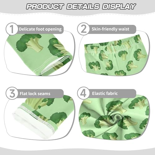 Wusikd Broccoli Florets Girls' Leggings Toddler Doodles Green Color Kids Yoga Pants Dance Active Tights 4T3