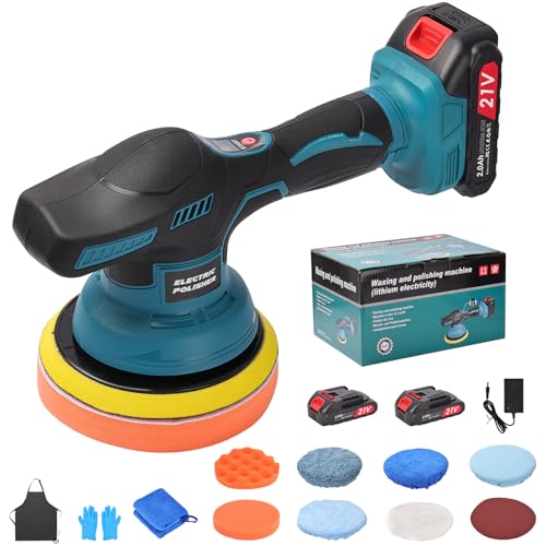 6” Pulidora Coche a Batería 990W, Pulidora Orbital con 2 Baterías 2000mAh,2800 5500RPM, 8 Velocidades Ajustables, Kit Pulido Coche para Pulir y Encerar