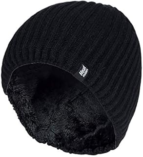 HEAT HOLDERS - Mens Fine Ribbed Fleece Lined Thermal Winter Knitted Beanie Hat