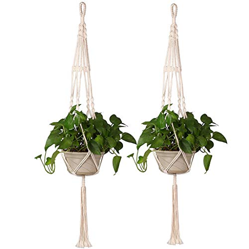 Preisvergleich Produktbild 2 Stück Makramee Blumenampel Baumwollseil Hängeampel, Pflanzenaufhänger Blumentopf Pflanzen Halter Aufhänger Pflanzenhalter für Innen Außen Decken Balkone Wanddekoration