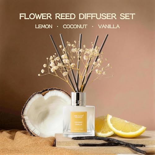 Image of Airkeep Reed Diffuser Set,3.38 fl oz (100 ml) - Coconut Vanilla Oil Diffusers with 8 Reed Sticks, Home Fragrance Reed Diffuser for Bathroom Shelf Decor