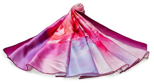 Image of Satin Silk Ombre Long Scarf for Women Lightweight Fashion Scarves in Print Floral Pattern (Blooming Roses)