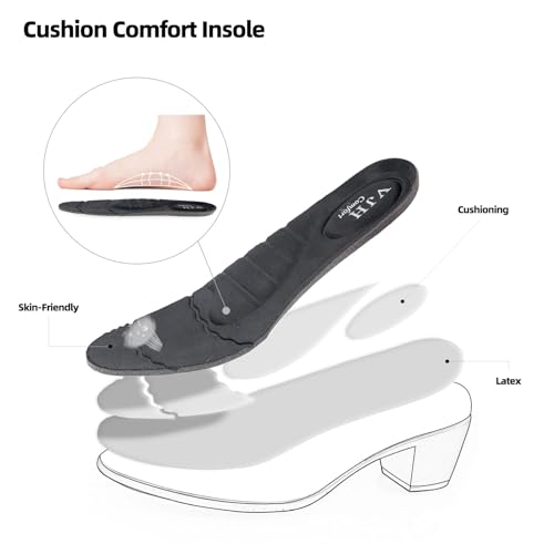 VJH confort Women’s Heeled Shoes, Comfortable Elastic Low Block Chunky Heels Pumps4