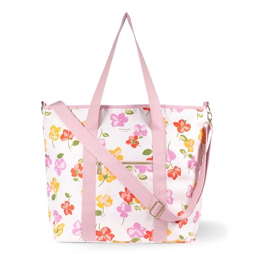kate spade new york Large Capacity Insulated Cooler Tote Bag, Soft Sided Portable Beach Cooler for Women with Shoulder Strap, Spring Pansies, Spring Pansies, One Size