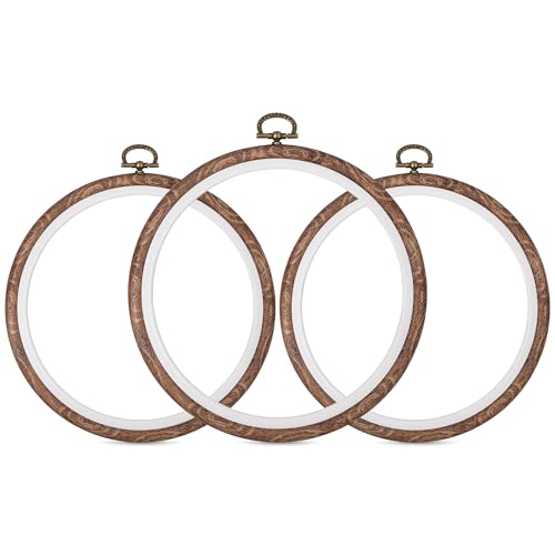 Dllxumm 3 Pcs 3 Inch Round Embroidery Hoops Display Frame Circle Cross Stitch Hoop Ring Imitated Wood Embroidery Ornament for Craft Sewing Hanging DIY Halloween Christmas Gifts