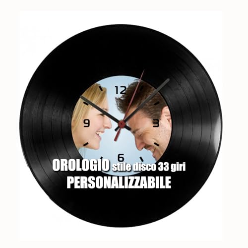 GIFART Orologio in disco vinile 33 giri da personalizzare con foto (Disco Nero)