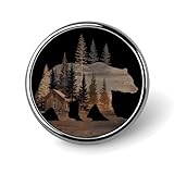 Broche redondo de oso con silueta de cabaña de troncos rústica para hombres y mujeres, insignia de moda, collar, vestido, chaqueta, mochila, accesorios