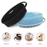 LauTus1 2 Packs Silicone Body Scrubber, Dual-Sided Shower Scrubber Hooks Exfoliating Body Scrub Brush Silicone Loofah Women Men Deep Cleansing and Massage Tool Blue and Black - Image 3