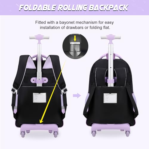 DIGOBAY Rolling Backpack for Girls, Cute Roller School Bag with Wheels, Kids Wheeled Backpacks Set with Lunch Bag Pencil Case for Teen Girls Kindergarten Elementary Middle School by DIGOBAY - Used condition - Image 6